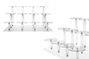 Прозрачна акрилна стойка за продукти 300x215x150 мм (диаметър на всяка основа 65 мм) - 12 позиции-изображение_продукт
