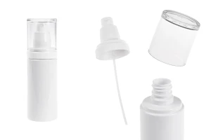 Пластмасова (PET) бяла бутилка 100 мл със спрей помпа и прозрачна капачка-изображение_продукт