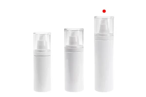Пластмасова (PET) бяла бутилка 200 мл с помпа за крем и прозрачна капачка-изображение_група