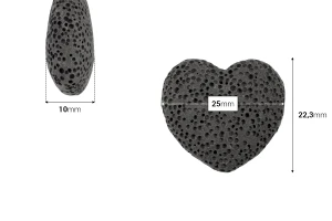 Дифузер от лава (вулканичен)  камък във формата на сърце в различни цветове - 10 бр.-изображение_размери