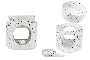 Керамичен арома дифузер за свещи  95x100 мм с керамична лъжичка в бяло-черно-изображение_продукт