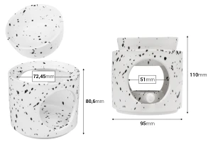 Керамичен арома дифузер за свещи  95x100 мм с керамична лъжичка в бяло-черно-изображение_размери