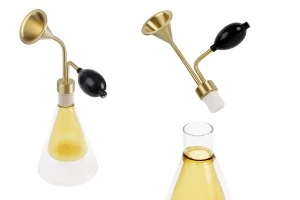 Стъклен съд 300 мл (бутилка) за парфюм ( за проби)  с черен винтидж спрей помпа-изображение_продукт