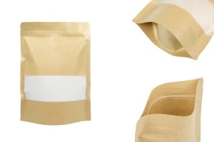 Крафт опаковка тип Doy Pack  180x50x260 mm, с цип  "zip" με и прозорец, размери  - 100 броя-изображение_продукт