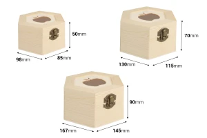Дървена кутия за съхранение с ябълков прозорец и скоби - комплект от 3 части (S-M-L)-изображение_размери