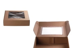 Опаковъчна кутия от крафт хартия с прозорец 300x300x70 mm - Опаковка 20 бр-изображение_продукт