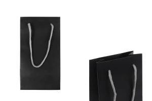 Подаръчна торбичка 110x60x200 мм в черен MAT със сив памучен шнур - 20 бр.-изображение_продукт
