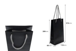 Подаръчна торбичка 110x60x200 мм в черен MAT със сив памучен шнур - 20 бр.-изображение_размери