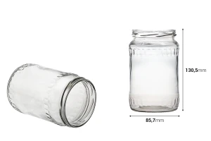 Цилиндричен фасетен буркан за мед 580 мл-изображение_размери