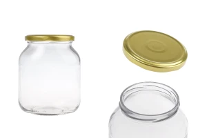 Стъклен овален буркан 720 мл със златиста капачка - 24 бр.-изображение_продукт