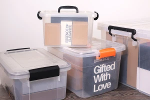 Пластмасова прозрачна кутия за съхранение с размери  560x380x300 mm, с капак с дръжка-изображение_група