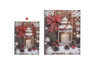 Хартиени подаръчни торбички 180x85x240 мм (210 г) с коледен фенер с усукана червена връвчица за дръжка - 12 бр.-изображение_група