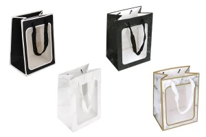 Хартиени подаръчни торбички 180x130x250 мм с прозорец и панделка за дръжка - 12 бр.-изображение_продукт