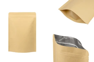 Kraft опаковка  тип Doy Pack със затваряне с цип, алуминиева вътрешна облицовка и възможност за запечатване с топлоизолация 180x40x260 mm - 50 бр.-изображение_продукт