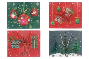 Коледна хартиена подаръчна торбичка 310x120x250 мм с усукана  дръжка - 12 броя микс от дизайни и цветове-изображение_група