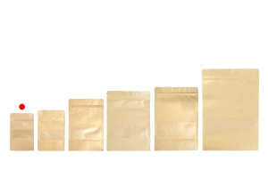 Крафт опаковка тип DOY PACK 90x30x140 mm с цип и прозорец,  с външна и вътрешна облицовка прозрачна - 100 бр.-изображение_група