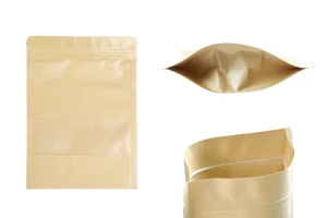 Крафт опаковка тип DOY PACK 160x40x220 mm с цип и прозорец,  с външна и вътрешна облицовка прозрачна - 100 бр.-изображение_продукт