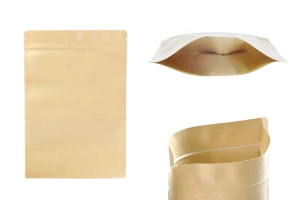 Крафт опаковка тип DOY PACK  200x50x295 mm с цип и прозорец, с външна и вътрешна облицовка прозрачна с възможност за термозапечатване - 100 бр.-изображение_продукт