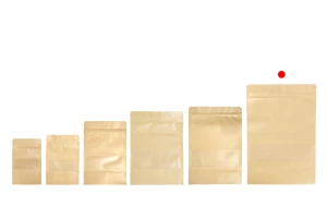 Крафт опаковка тип DOY PACK  200x50x295 mm с цип и прозорец, с външна и вътрешна облицовка прозрачна с възможност за термозапечатване - 100 бр.-изображение_група