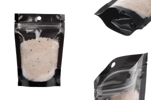 Торбички тип Doy Pack 100x30x150 мм алуминиеви,  с черна задна страна, прозрачна предна част с цип и възможност за термозапечатване - 100 бр.-изображение_продукт