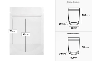 Прозрачна Doy Pack опаковка с размери  90x30x130 mm с цип - 100 бр.-изображение_размери