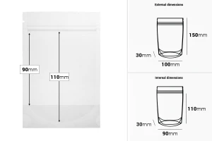 Прозрачна  Doy Pack опаковка с размери 100x30x150 mm с цип затваряне - 100 бр.-изображение_размери