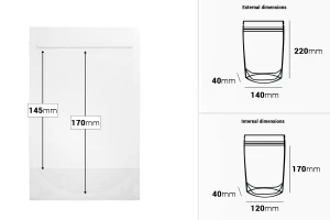 Прозрачна опаковка DOY PACK  с размери  140x40x220 mm с цип - 100 бр.-изображение_размери