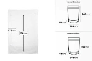 Прозрачна опаковак Doy Pack с размери  160x40x240 mm с цип - 100 бр.-изображение_размери