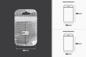 Пликчета с цип  55x90 mm, нетъкана в гръб и прозрачна  в предната част и супка Eurohole - 100 бр.-изображение_размери