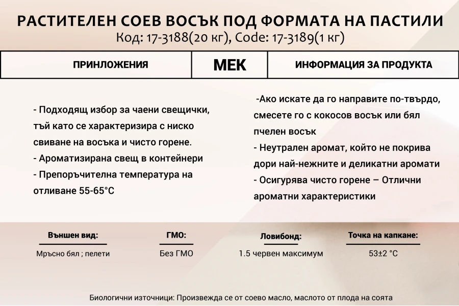 Растителен соев восък под формата на таблетки за смучене - 1 кг Растителен соев восък под формата на таблетки за смучене - 1 кг-