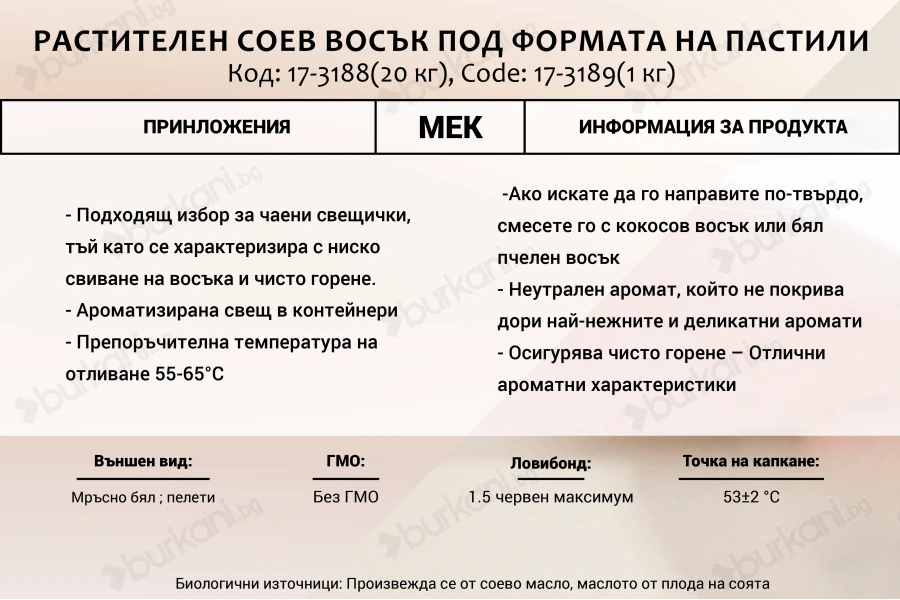 Растителен соев восък под формата на таблетки за смучене - 1 кг-