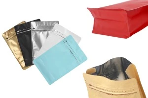 Aлуминиеви торбички тип ДОЙ ПАК 130x70x200 мм,затваряне с термозапечатване, отваряне с предпазна лента и използване на цип -изображение_продукт