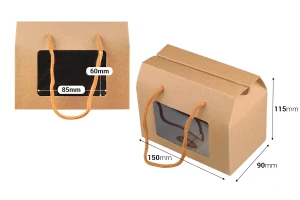 Хартиена кутия - подаръчна торбичка 150х90х115 мм с връв и прозорец - 12 бр.-изображение_размери