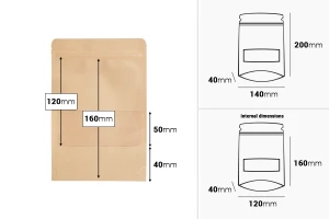Пликове Крафт тип ДОЙ ПАК с размери 140x40x200 mm, с цип, с  прозорец, вътрешна и външна прозрачна облицовка - 100 бр.-изображение_група
