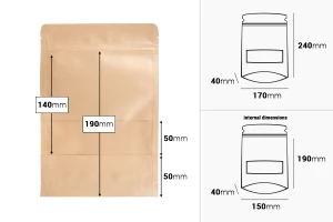 Торбички тип ДОЙ ПАК  170x40x240 mm, с цип, с  прозорец - 100 бр.-изображение_размери