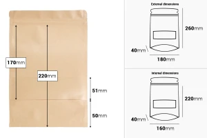 Хартиени торбички тип ДОЙ ПАК с прозорец 180x40x260 mm - 100 бр.-изображение_размери