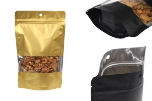 Алуминиеви торбички тип Doy Pack 160x40x240 мм със закопчаване "цип", с прозорец и възможност за запечатване с термозаварка - 100 бр.-изображение_продукт