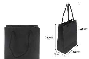 Хартиени подаръчни торбички 150x75x200 в черен цвят с памучен шнур - 12 бр.-2