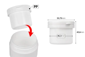 Резервен вътрешен бял буркан с бяла капачка за код 15-6049-изображение_размери