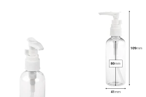 100 ml пластмасова (PET) бутилка за шампоан с  помпа - 12 бр-изображение_размери
