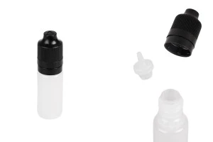 Пластмасова млечна бутилка 10 ml с черна пластмасова капачка  CRC и капкомер за електронни цигари - 50 бр.-изображение_продукт