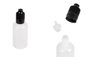 Пластмасова бутилка  50 ml  с пластмасова черна капачка CRC и пластмасов дозатор за електронна цигара  - 50 бр.-изображение_продукт