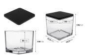 Стъклен декоративен квадратен съд 650 ml с размери 100x100x100 mm с дървена капачка за свещи Стъклен декоративен квадратен съд 650 ml с размери 100x100x100 mm с дървена капачка за свещи