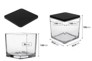 Стъклен декоративен квадратен съд 650 ml с размери 100x100x100 mm с дървена капачка за свещи-2