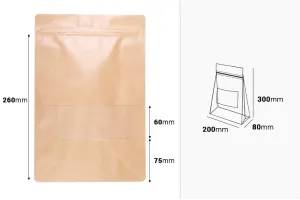 Крафт торбичкки тип Doy Pack, с "цип" затваряне, прозорец, вътрешна и външна прозрачна облицовка и възможност за термозапечатване 200x80x300 mm - 50 бр.-2