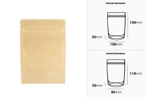 Торбички тип Doy Pack 100x35x150 мм крафт гръб (14c), прозрачна предна част (8c) със закопчаване "цип" и възможност за запечатване с термозапечатване - 100 бр.-2