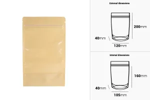 Торбички Doy Pack 120x40x200 mm  крафт гръб (14c), прозрачна предна част (8c) със закопчаване "цип" и възможност за запечатване с термозапечатване - 100 бр.-2