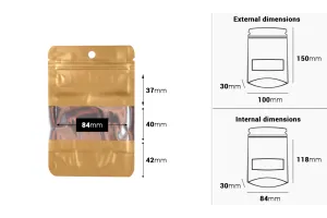 Алуминиеви торбички тип Doy Pack 100x30x150 mm с "цип" затваряне, прозорец и възможност за  термозапечатване  - 100 бр.-2