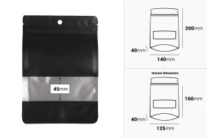 Алуминиеви торбички тип Doy Pack с размери 140x40x200 мм с цип, прозорец и възможност за термозапечатване  - 100 бр.-2