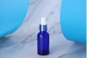 Стъклена синя бутилка 30 ml за етерични масла, с гърловина  PP18